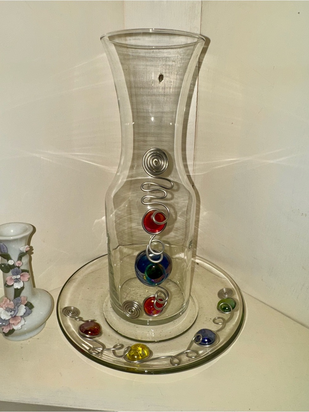 Decorative Clear Glass Vase with Multicolor Accents